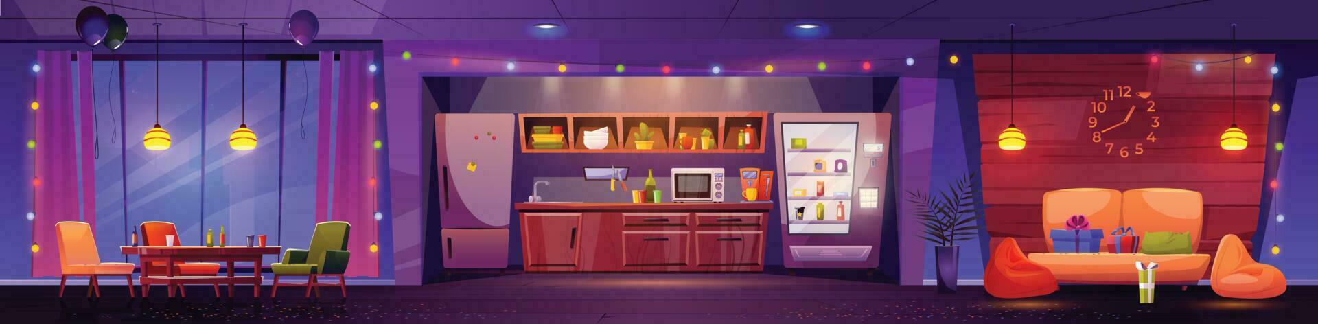 Party in evening office break room with kitchen vector