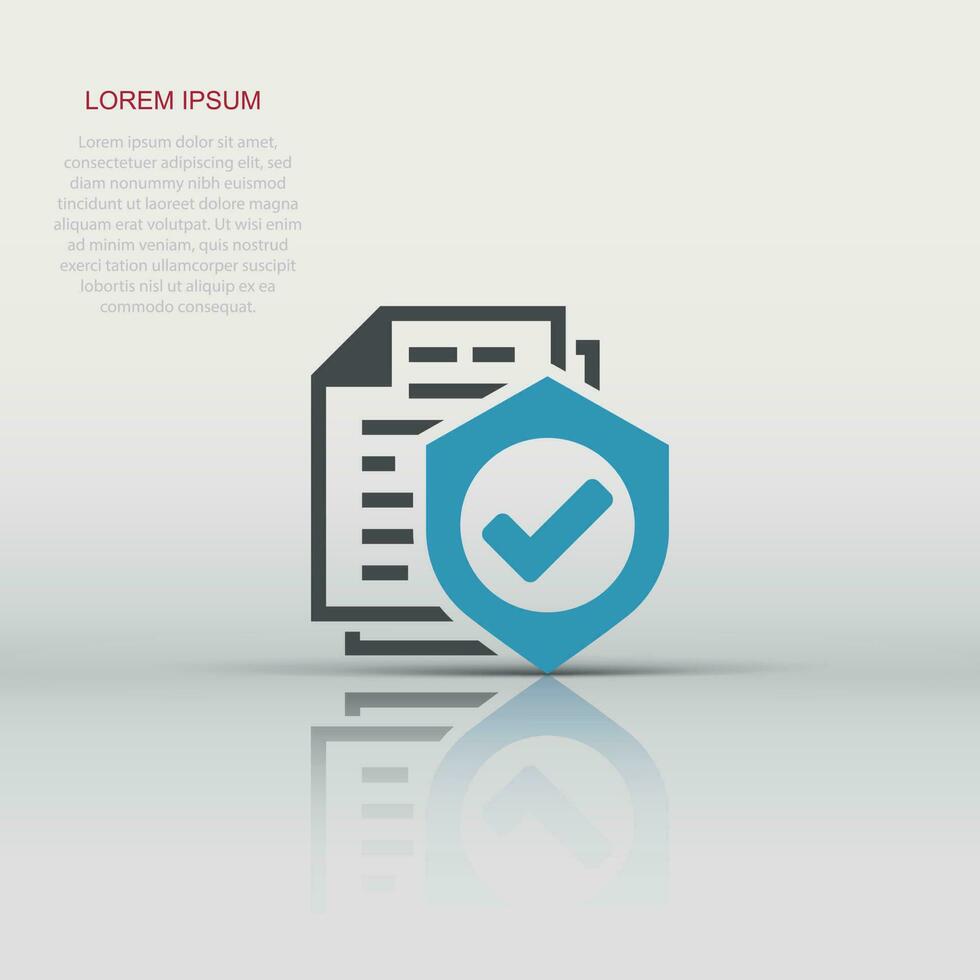 Insurance policy icon in flat style. Report vector illustration on white isolated background. Document business concept.