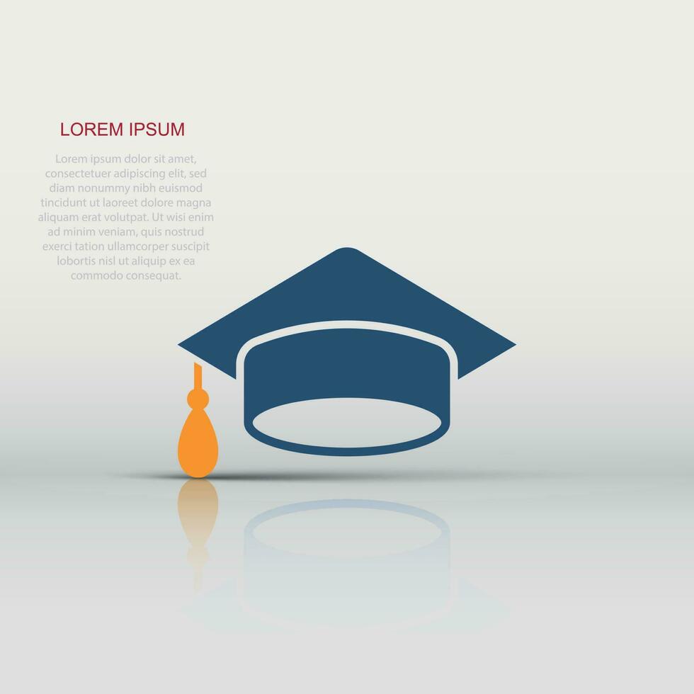 Graduation cap icon in flat style. Education hat vector illustration on white isolated background. University bachelor business concept.