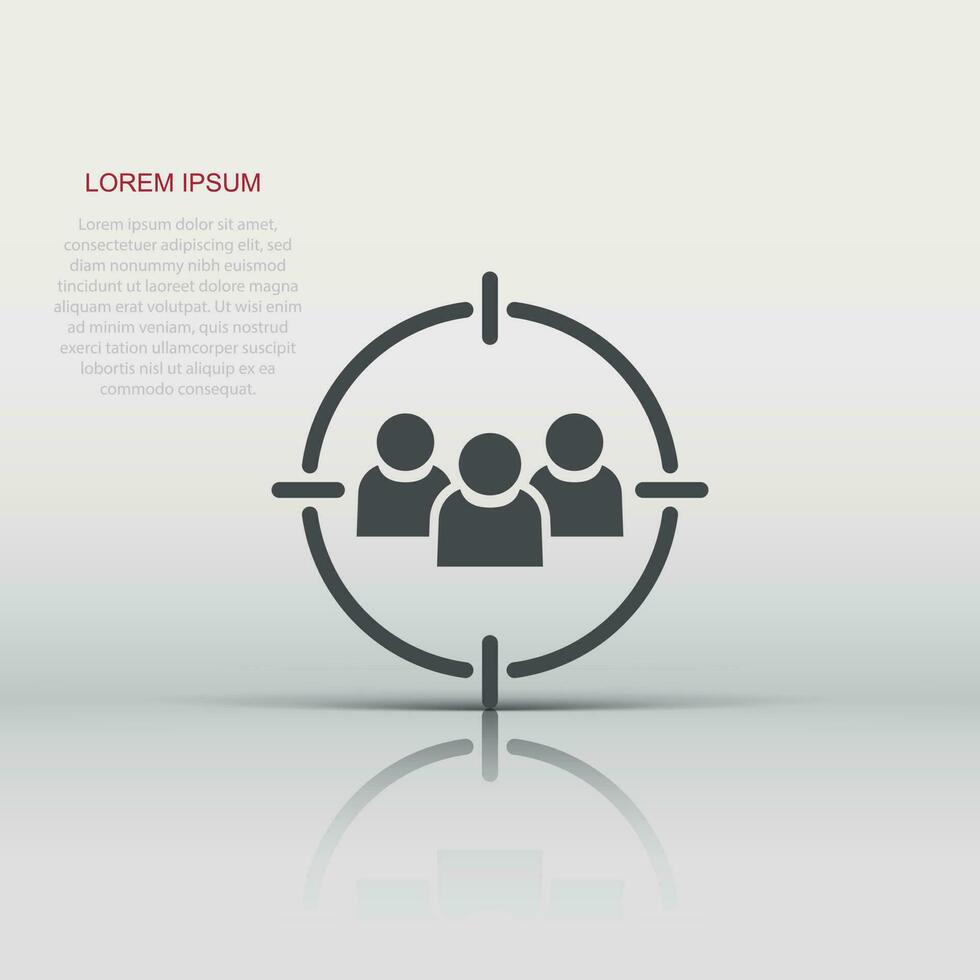 Target audience icon in flat style. Focus on people vector illustration on white isolated background. Human resources business concept.