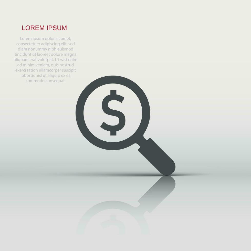 Magnify glass with dollar sign icon in flat style. Loupe, money vector illustration on white isolated background. Search bill business concept.