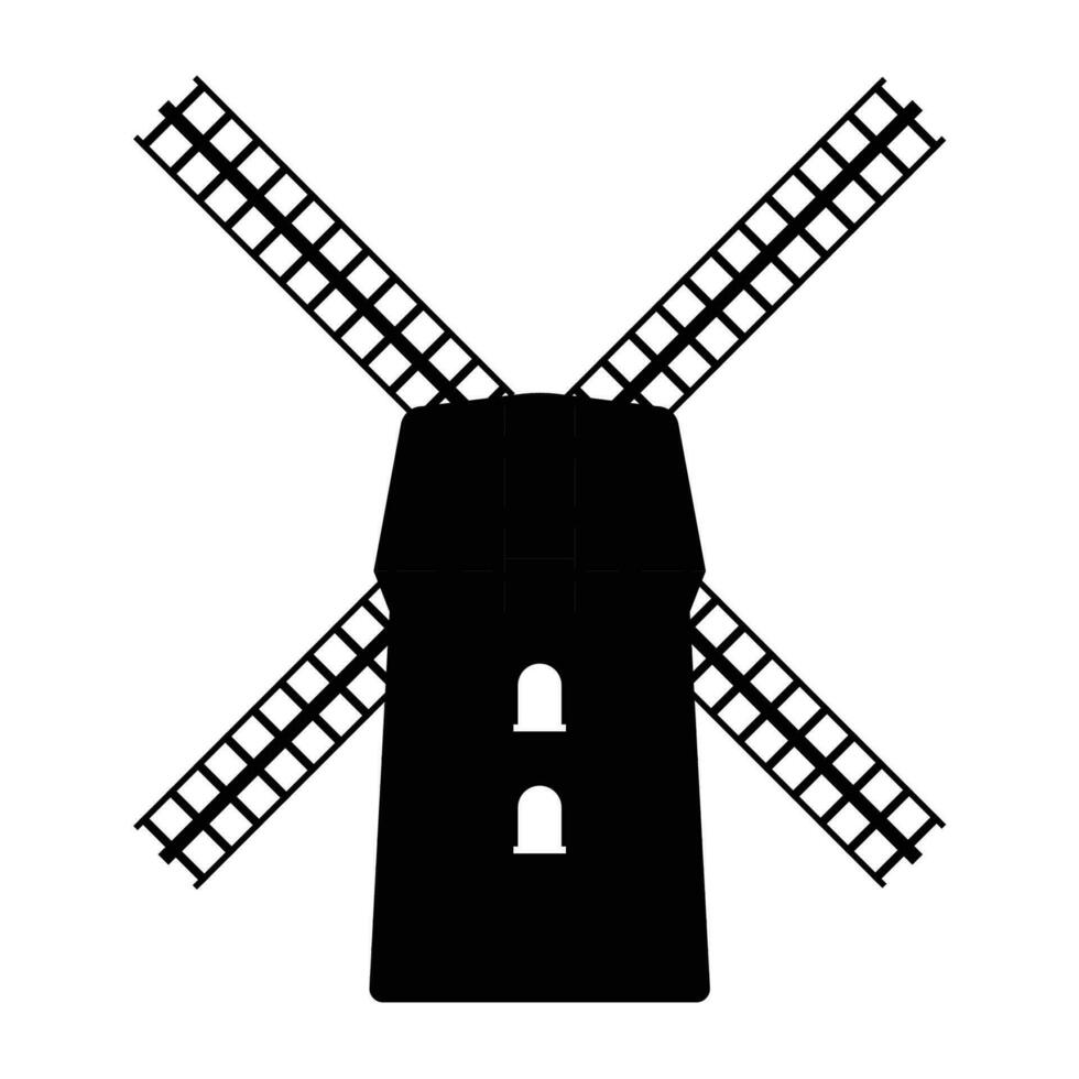 Windmill Silhouette. Black and White Icon Design Elements on Isolated White Background vector