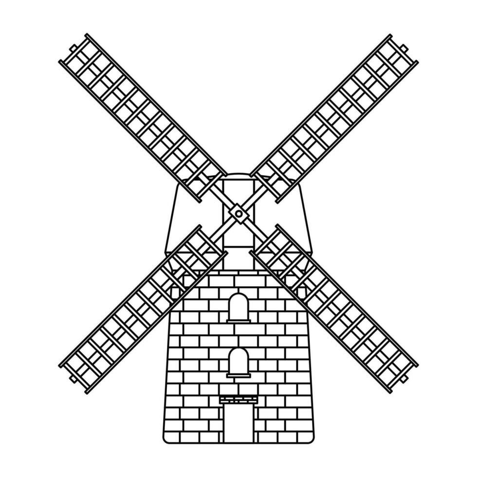 Windmill Outline Icon Illustration on White Background vector