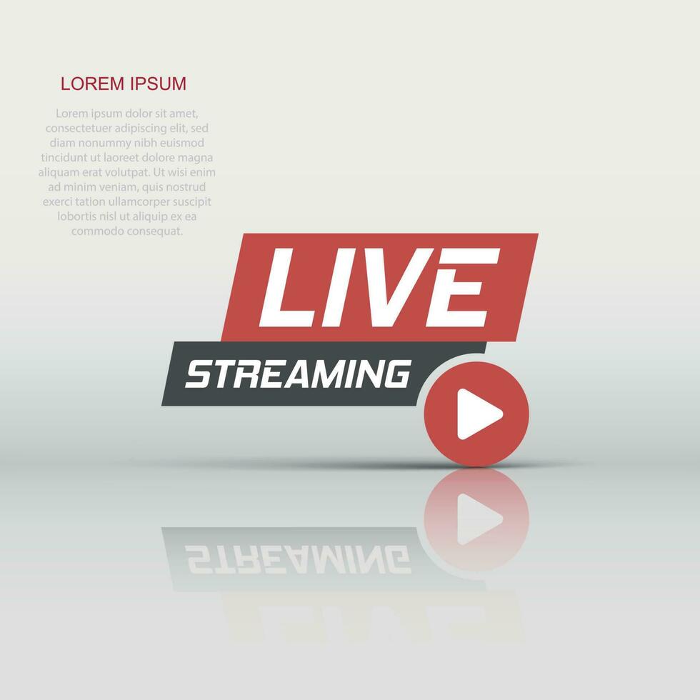 Live video icon in flat style. Streaming tv vector illustration on white isolated background. Broadcast business concept.