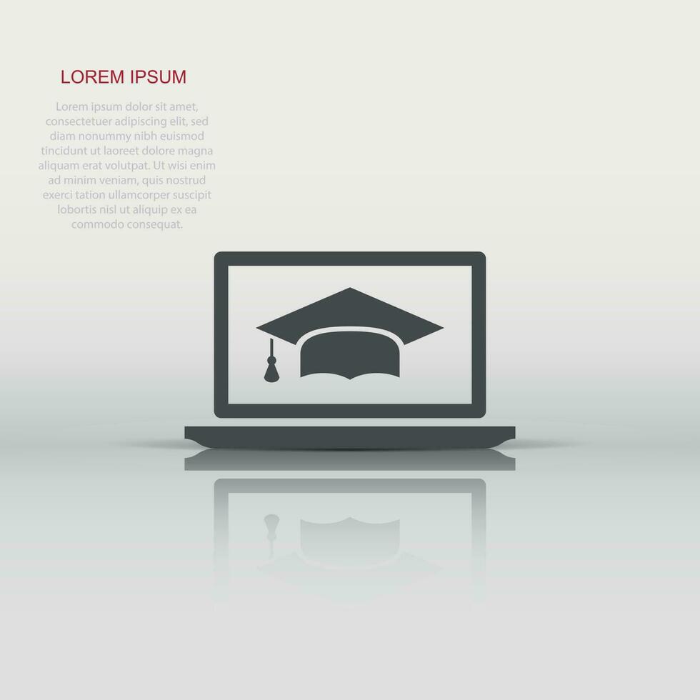Elearning education icon in flat style. Study vector illustration on white isolated background. Laptop computer online training business concept.