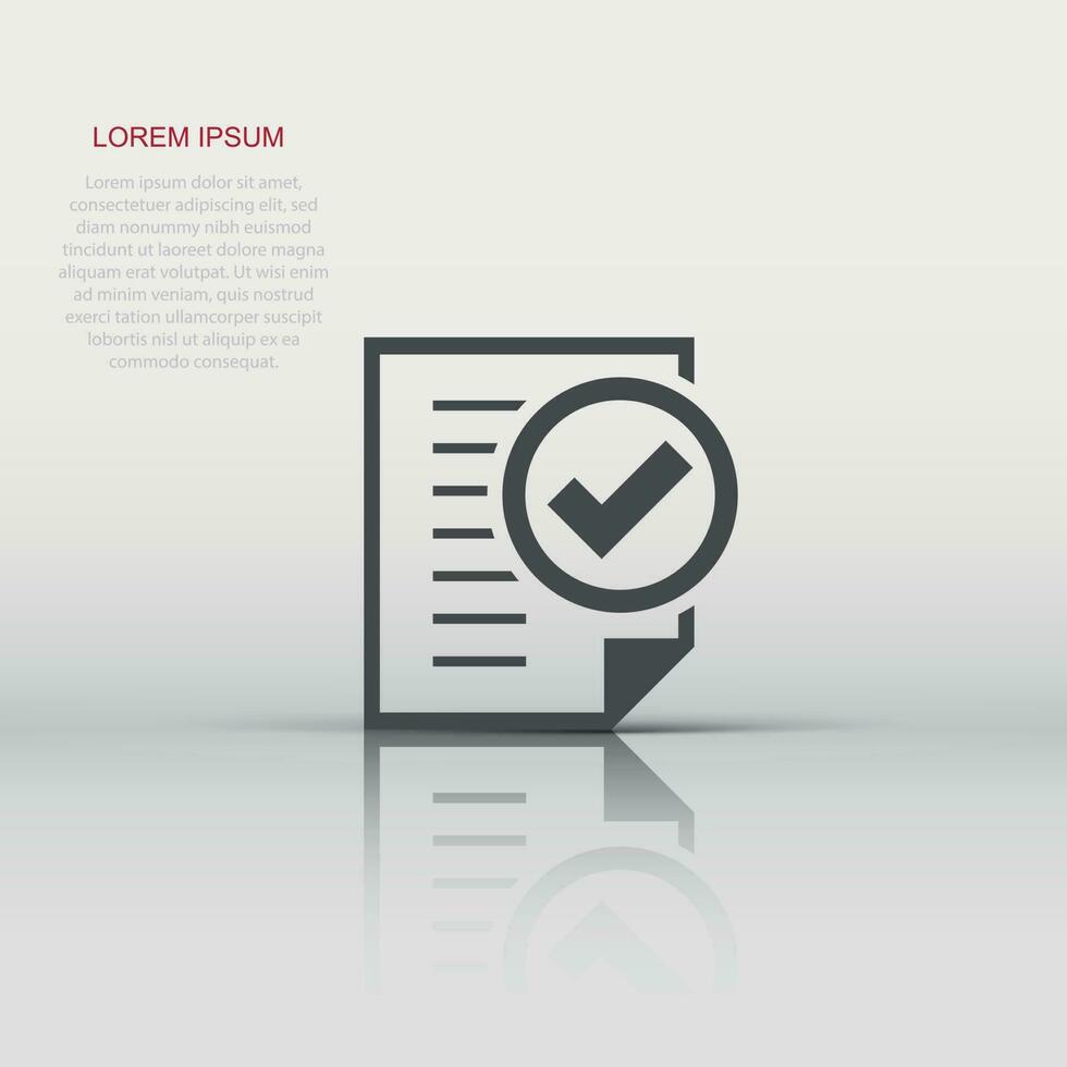 Compliance document icon in flat style. Approved process vector illustration on white isolated background. Checkmark business concept.