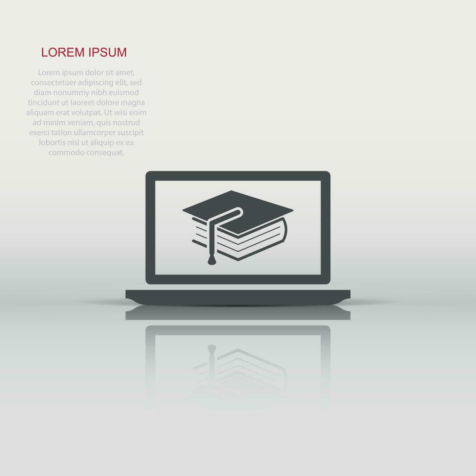 Elearning education icon in flat style. Study vector illustration on white isolated background. Laptop computer online training business concept.