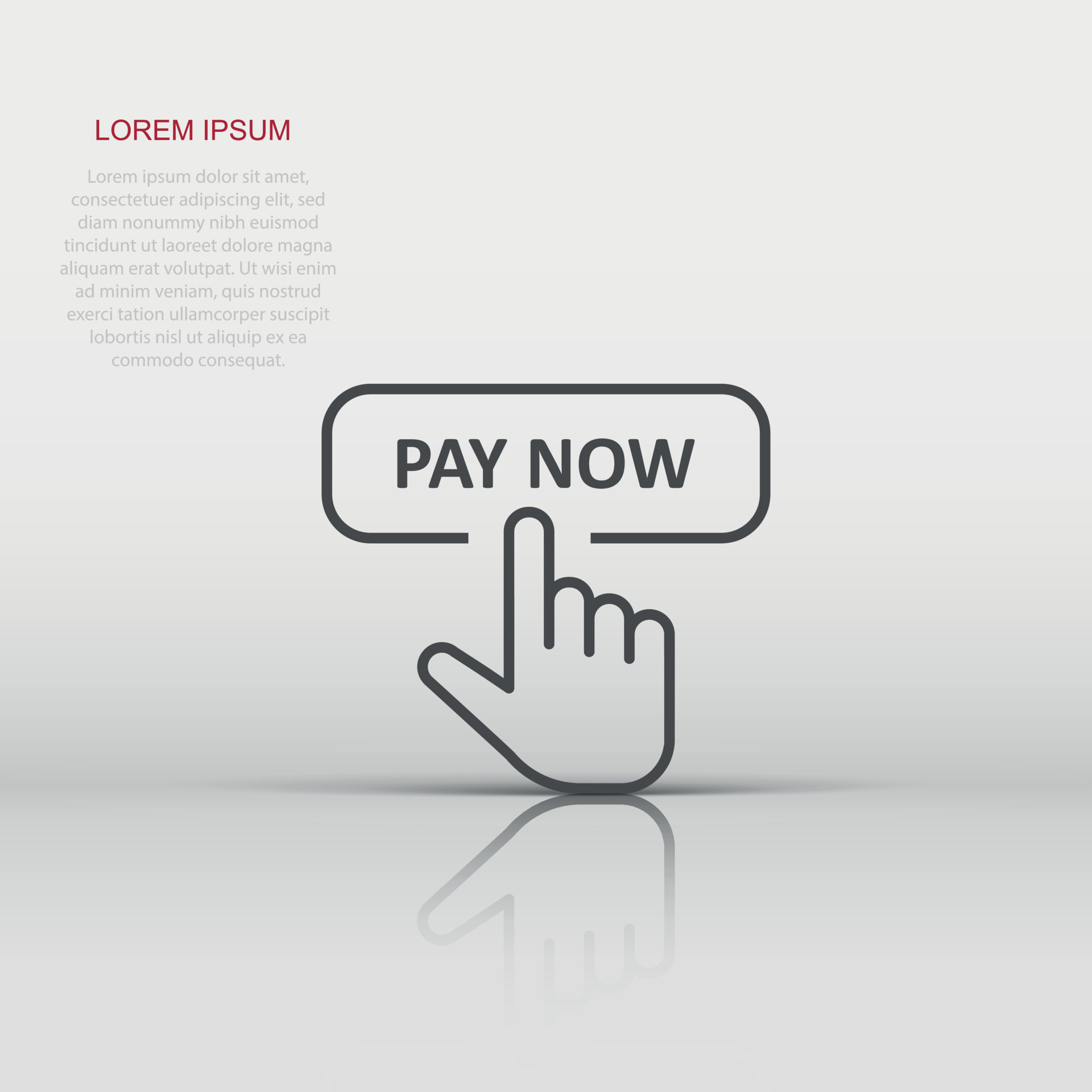 Pay now icon in flat style. Finger cursor vector illustration on white