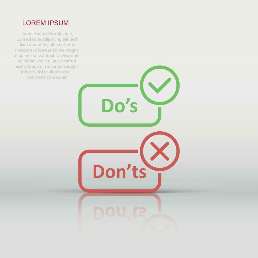 Do's and don'ts sign icon in flat style. Like, unlike vector illustration on white isolated background. Yes, no business concept.