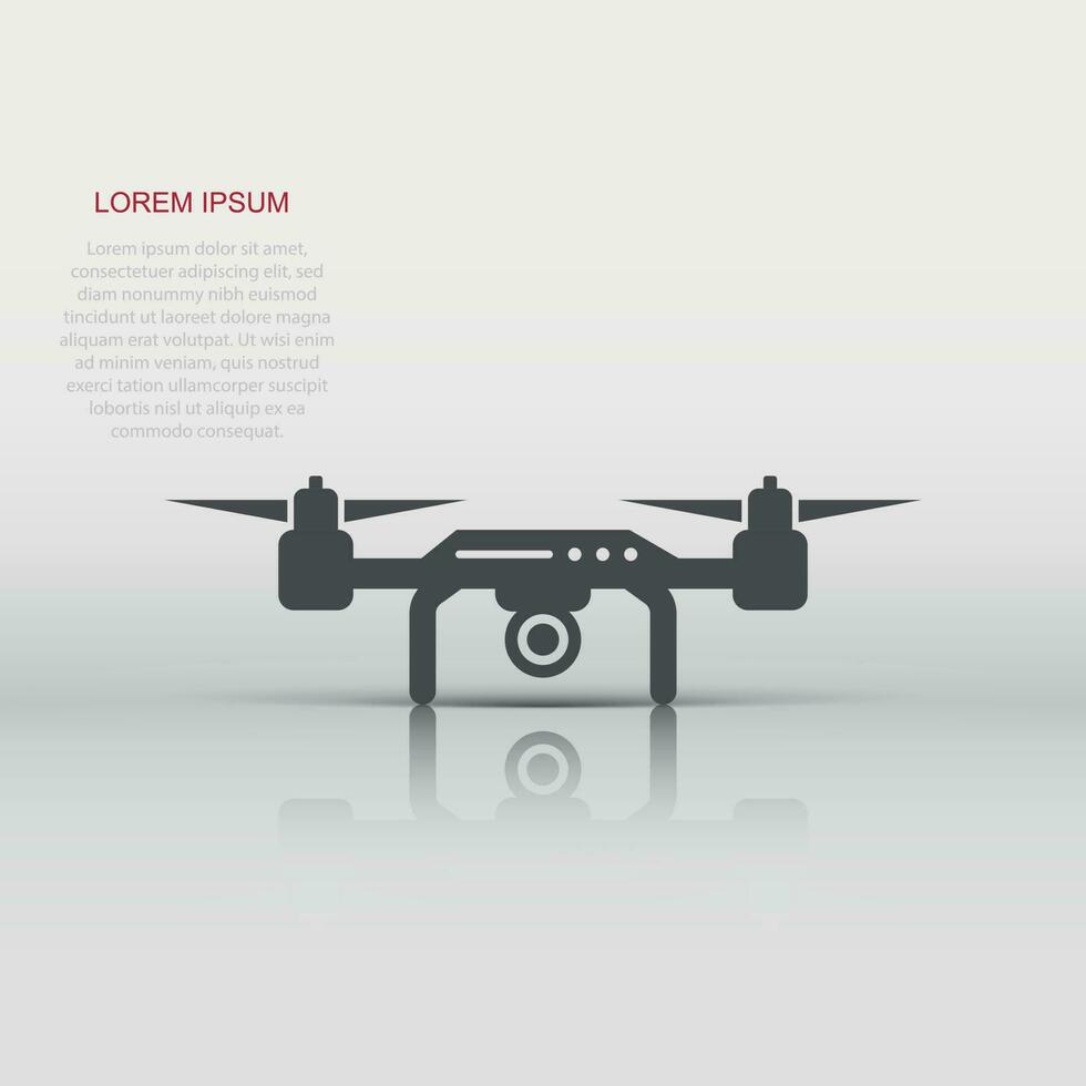 Drone quadrocopter icon in flat style. Quadcopter camera vector illustration on white isolated background. Helicopter flight business concept.