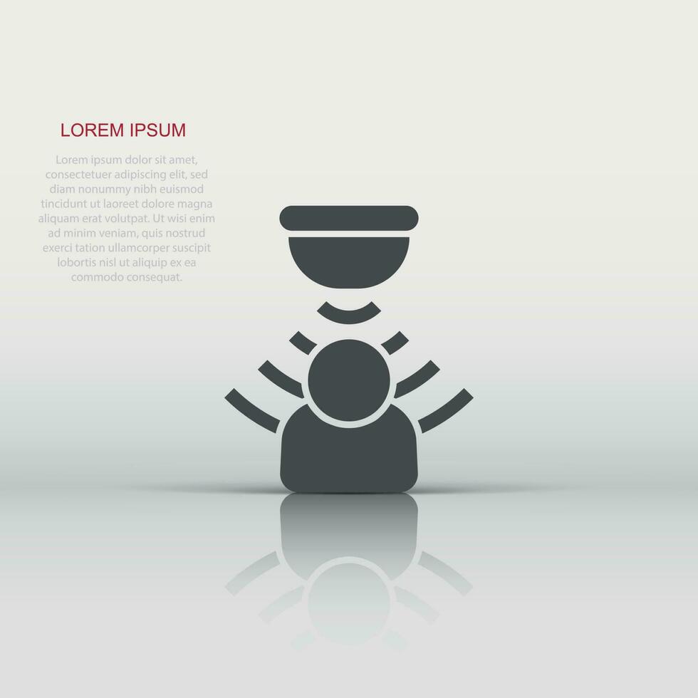 Motion sensor icon in flat style. Sensor waves with man vector illustration on white isolated background. People security connection business concept.
