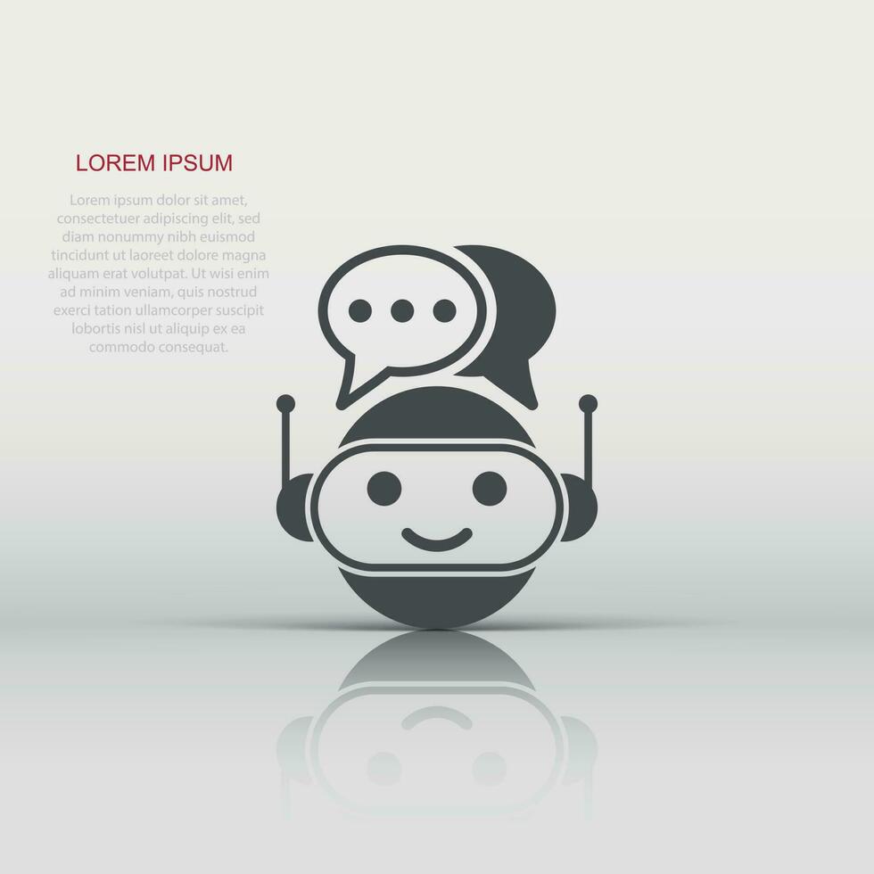Cute robot chatbot icon in flat style. Bot operator vector illustration on white isolated background. Smart chatbot character business concept.