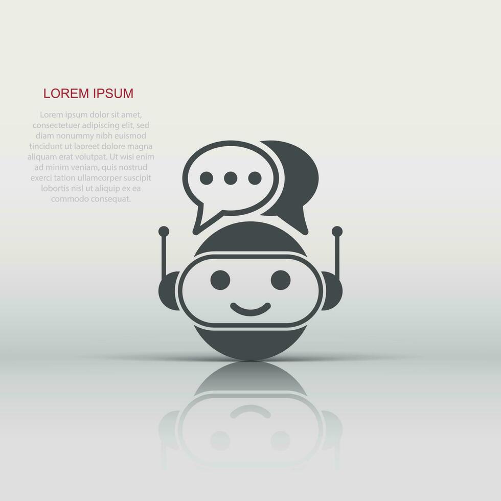 lindo icono de robot chatbot en estilo plano. Ilustración de vector de operador bot sobre fondo blanco aislado. concepto de negocio de carácter de chatbot inteligente.