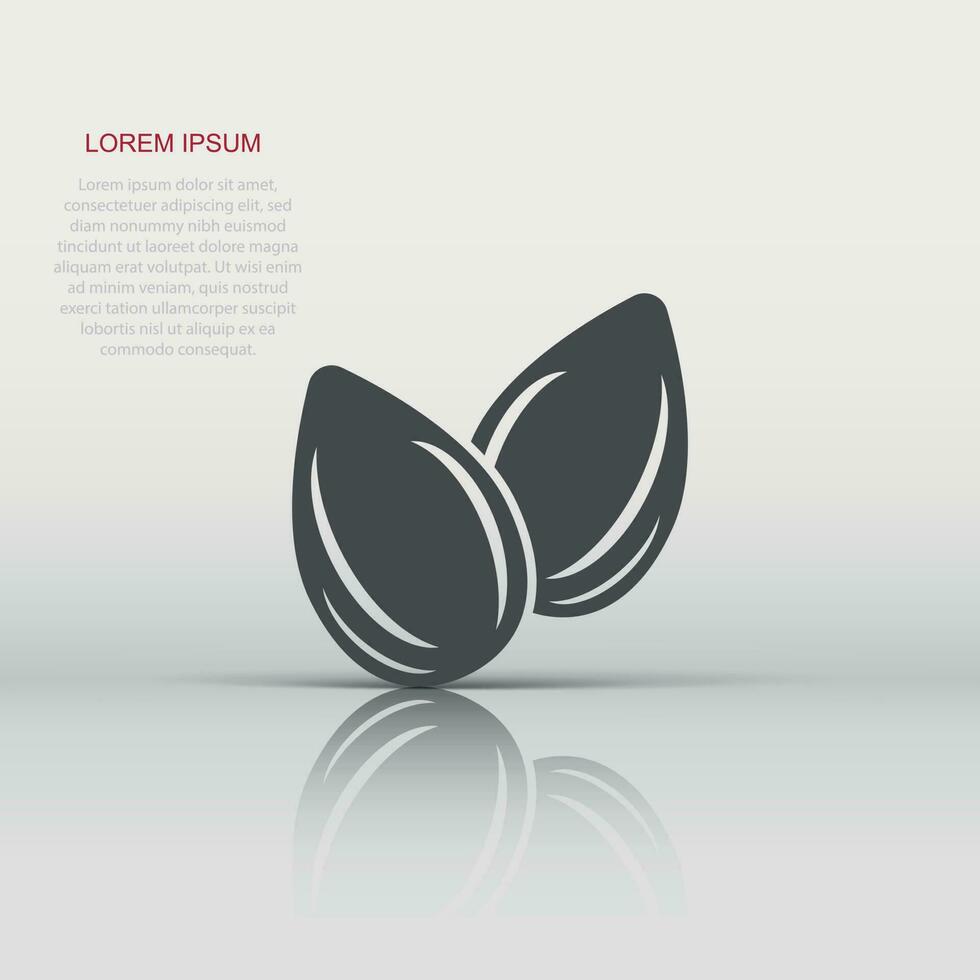 Almond icon in flat style. Bean vector illustration on white isolated background. Nut business concept.