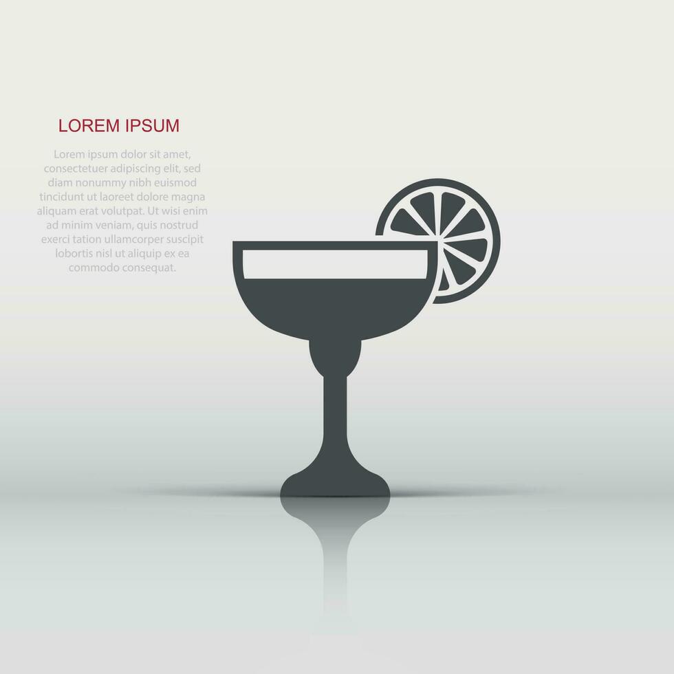 Alcohol cocktail icon in flat style. Drink glass vector illustration on white isolated background. Martini liquid business concept.