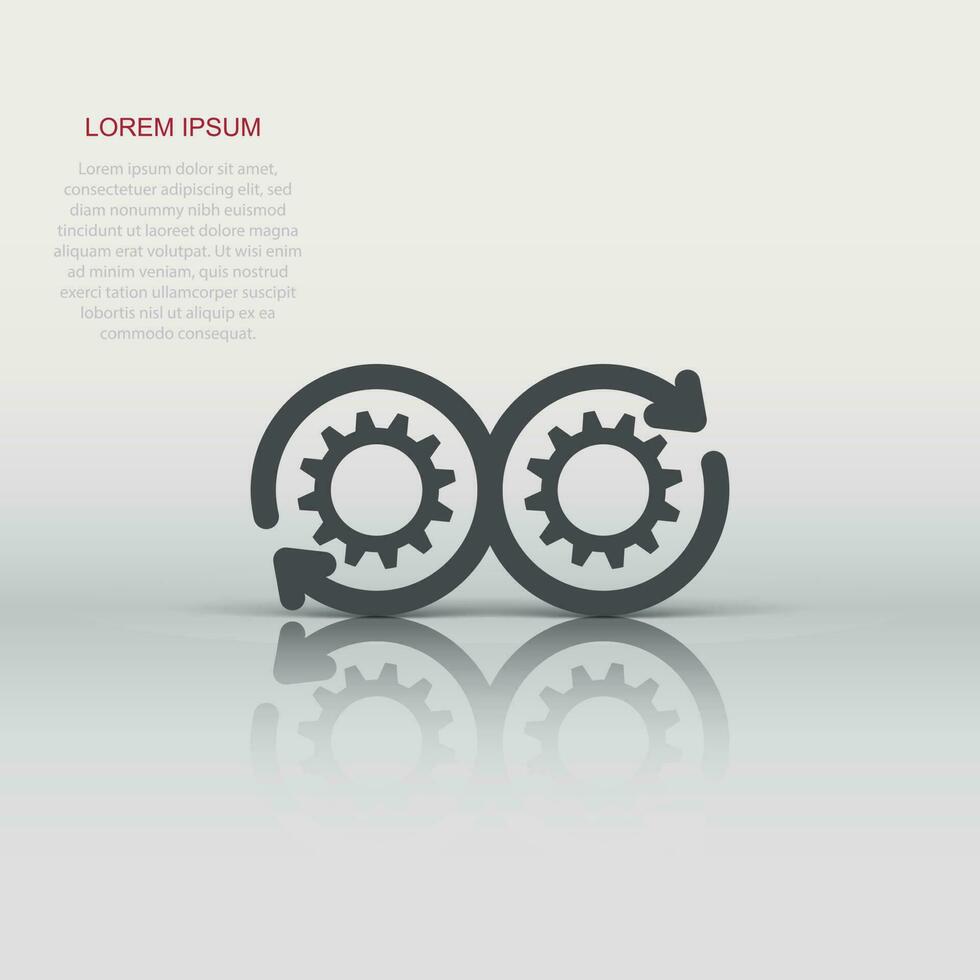 Development icon in flat style. Devops vector illustration on white isolated background. Cog with arrow business concept.