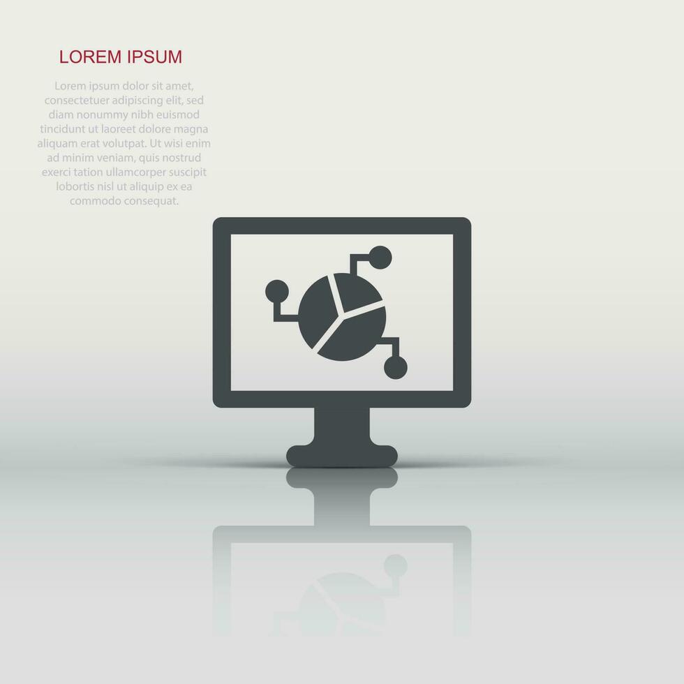 Analytic monitor icon in flat style. Diagram vector illustration on white isolated background. Statistic business concept.