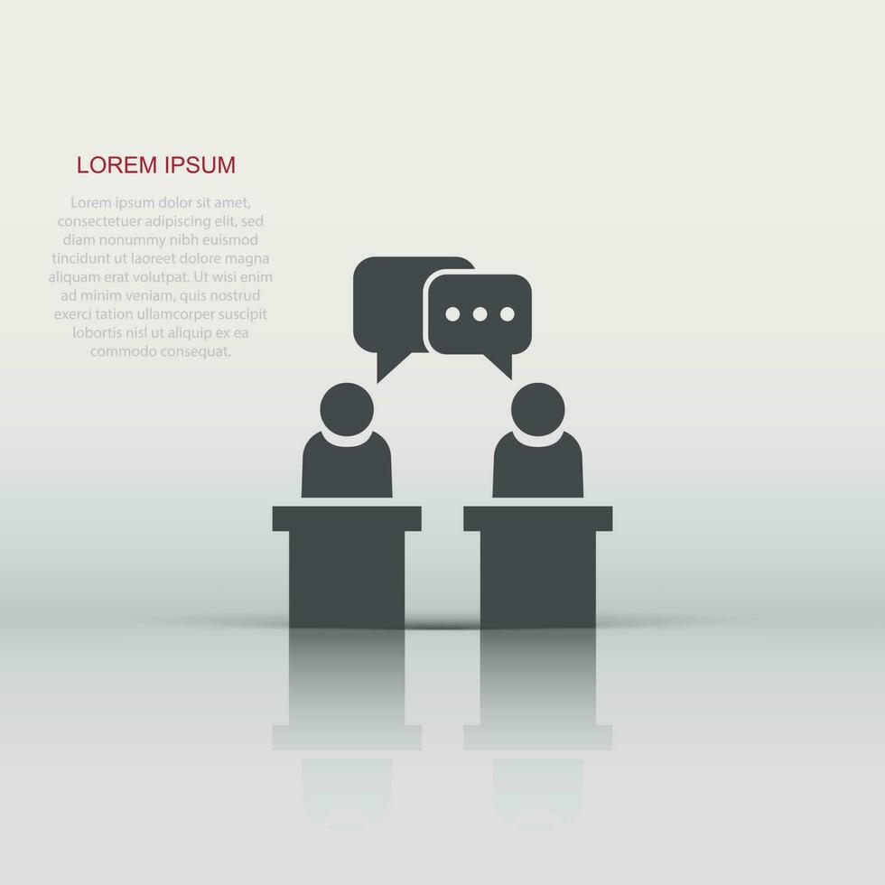 Politic debate icon in flat style. Presidential debates vector illustration on white isolated background. Businessman discussion business concept.