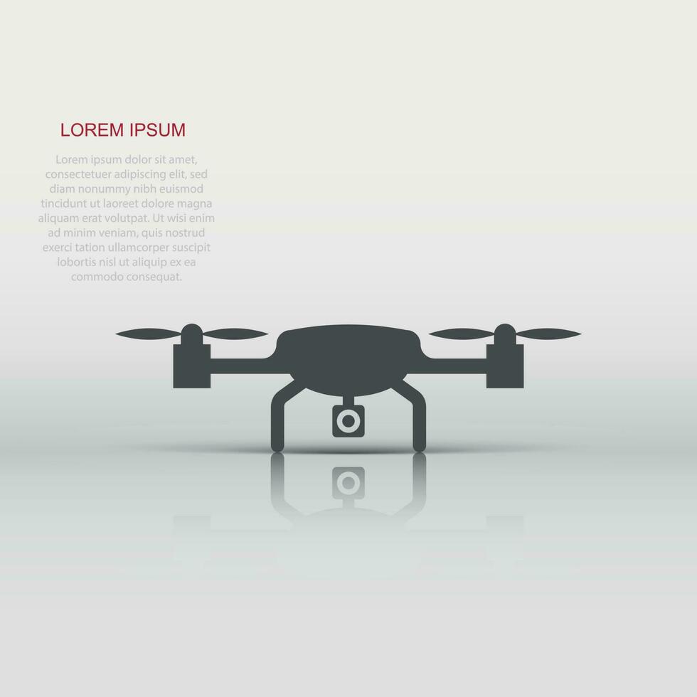 Drone quadrocopter icon in flat style. Quadcopter camera vector illustration on white isolated background. Helicopter flight business concept.