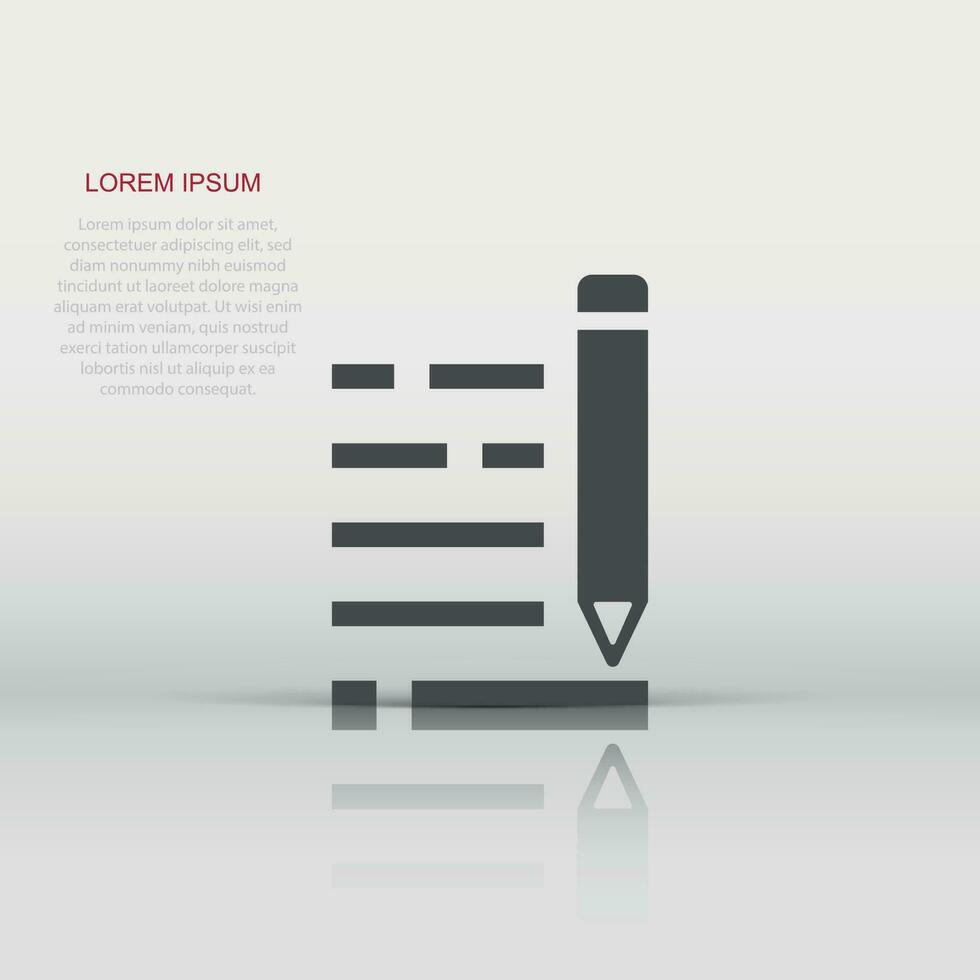 Pencil notepad icon in flat style. Document write vector illustration on white isolated background. Pen drawing business concept.