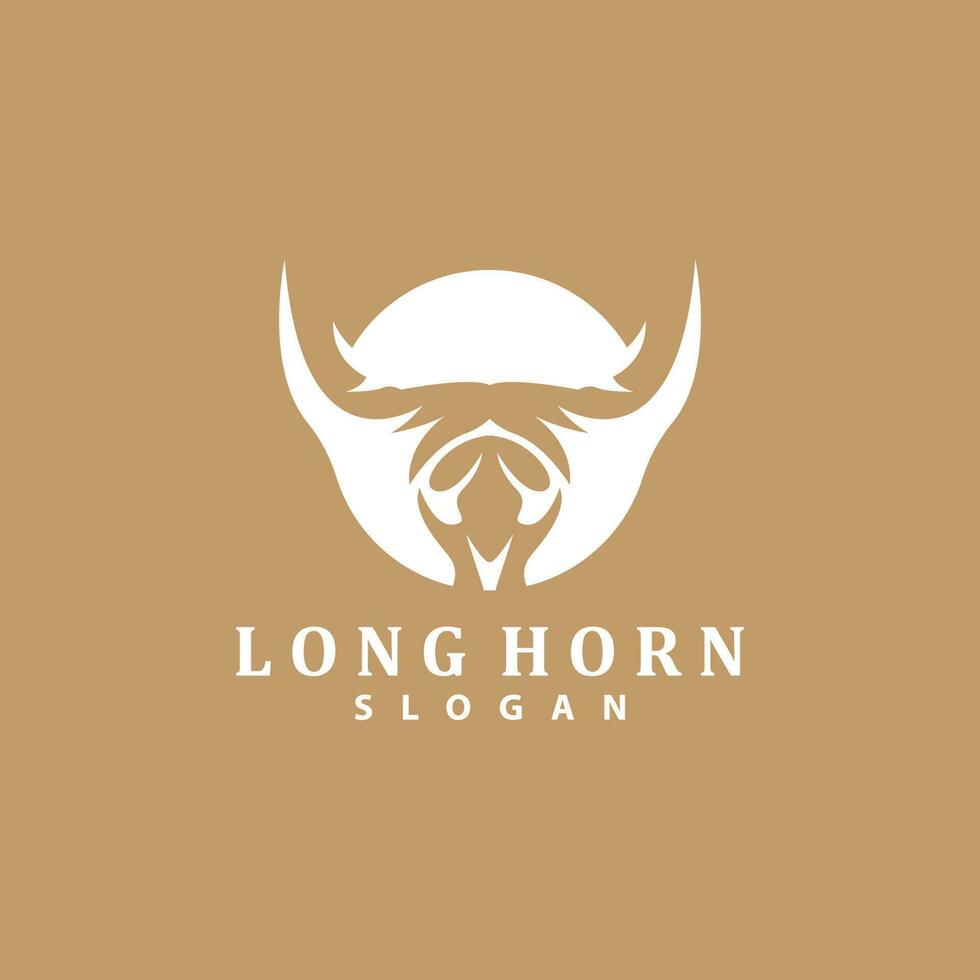 Long Horn Logo, Livestock Bull Animal Vector, Retro Vintage Design, Silhouette Icon, Template Brand vector