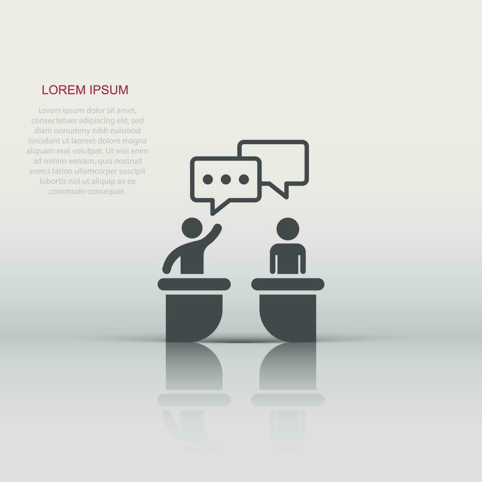 Politic debate icon in flat style. Presidential debates vector illustration on white isolated background. Businessman discussion business concept.