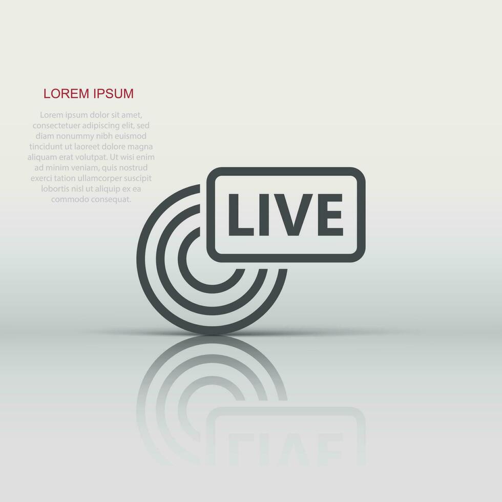 Live broadcast icon in flat style. Antenna vector illustration on white isolated background. On air business concept.