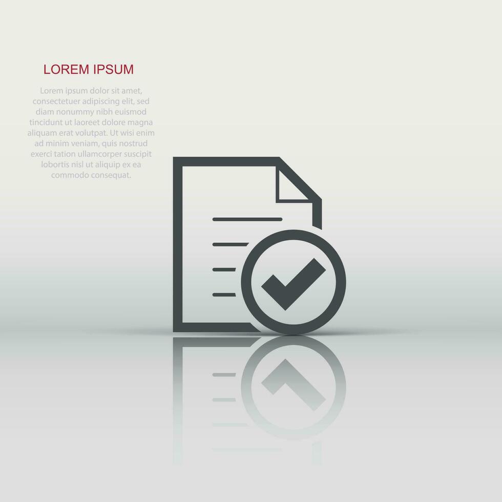 Compliance document icon in flat style. Approved process vector illustration on white isolated background. Checkmark business concept.