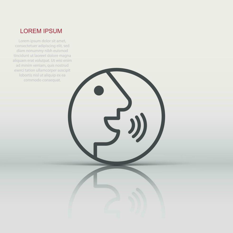 Voice command with sound waves icon in flat style. Speak control vector illustration on white isolated background. Speaker people business concept.