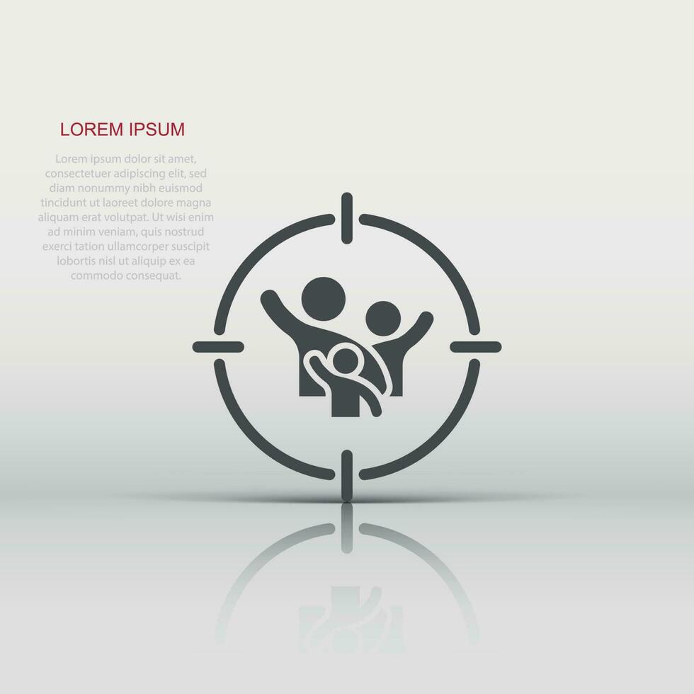Target audience icon in flat style. Focus on people vector illustration on white isolated background. Human resources business concept.