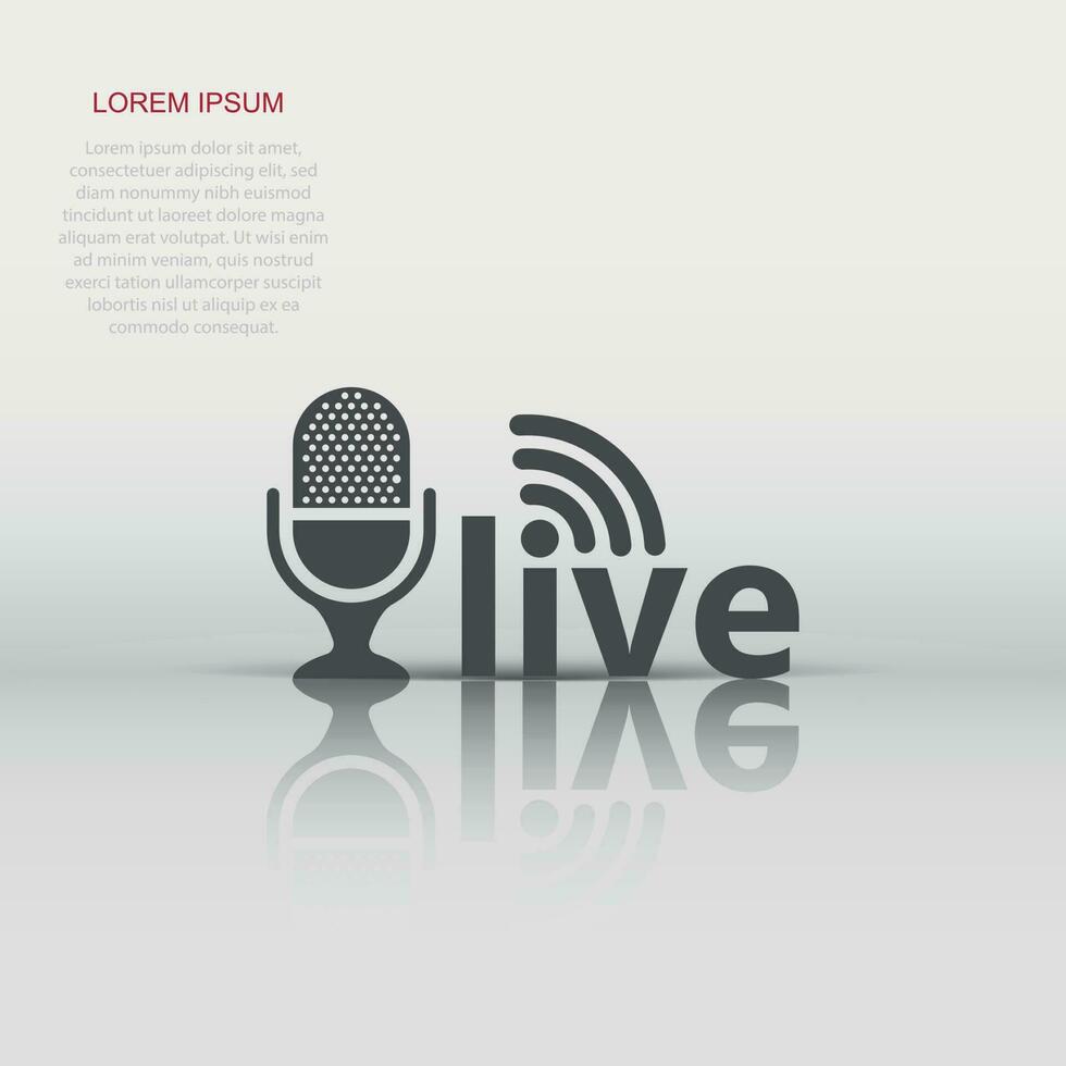 Microphone icon in flat style. Live broadcast vector illustration on white isolated background. Sound record business concept.