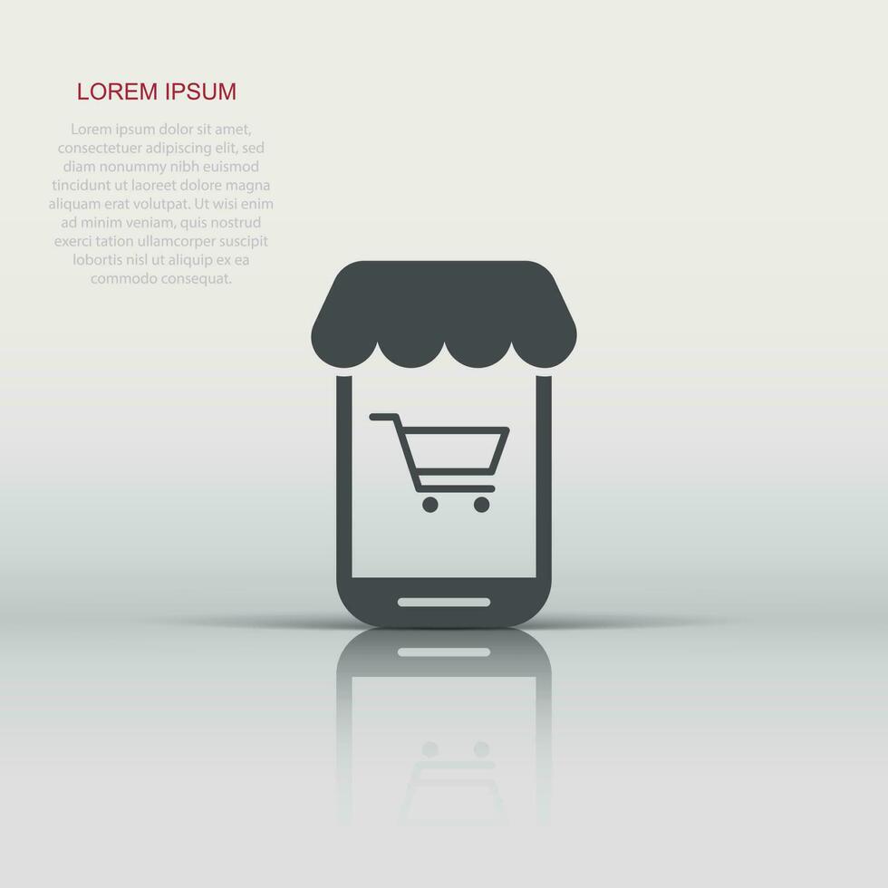 Online shopping icon in flat style. Smartphone store vector illustration on white isolated background. Market business concept.