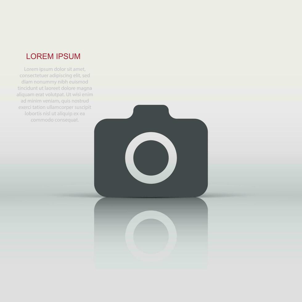 Photo camera icon in flat style. Photographer cam equipment vector illustration on white isolated background. Camera business concept.