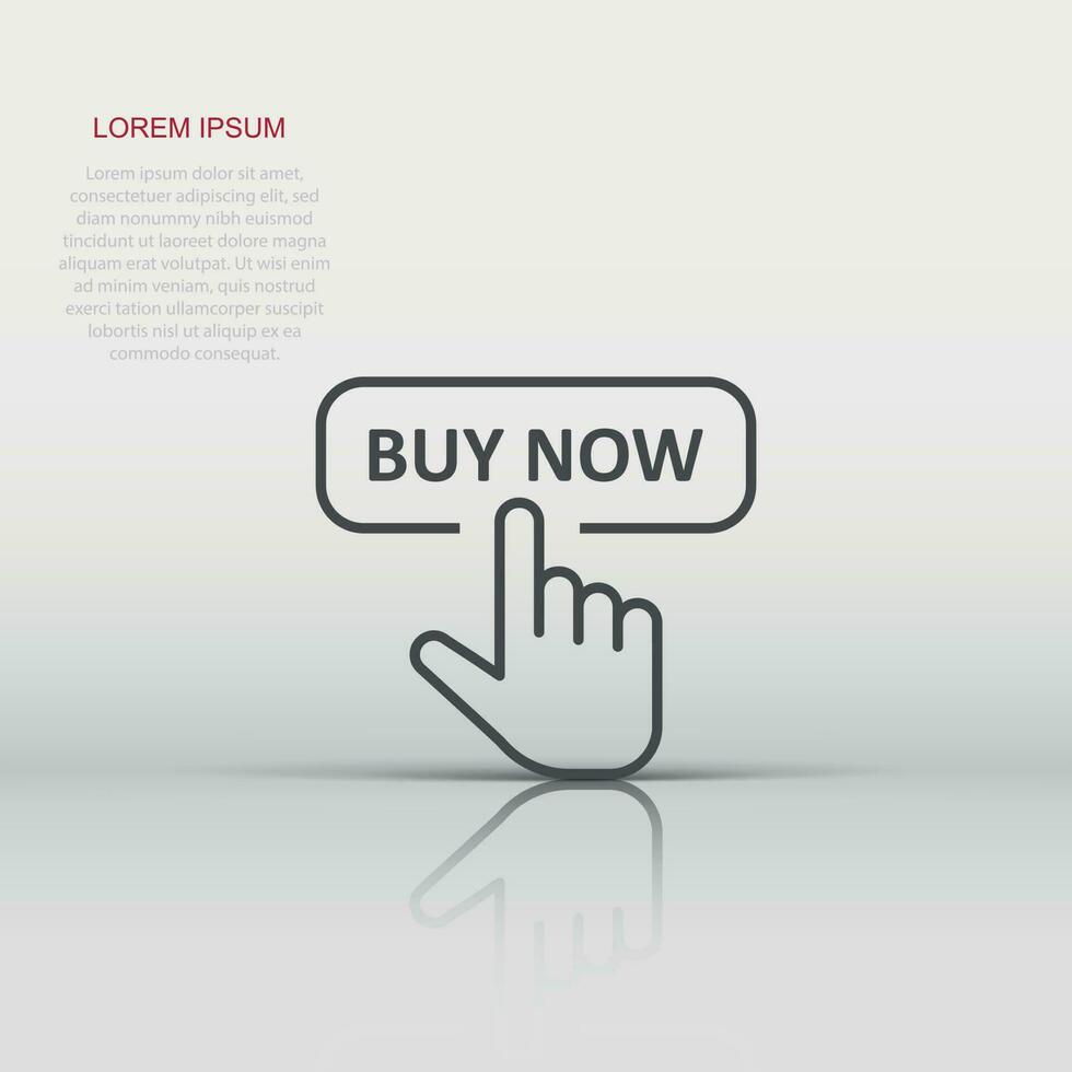 Buy now shop icon in flat style. Finger cursor vector illustration on white isolated background. Click button business concept.