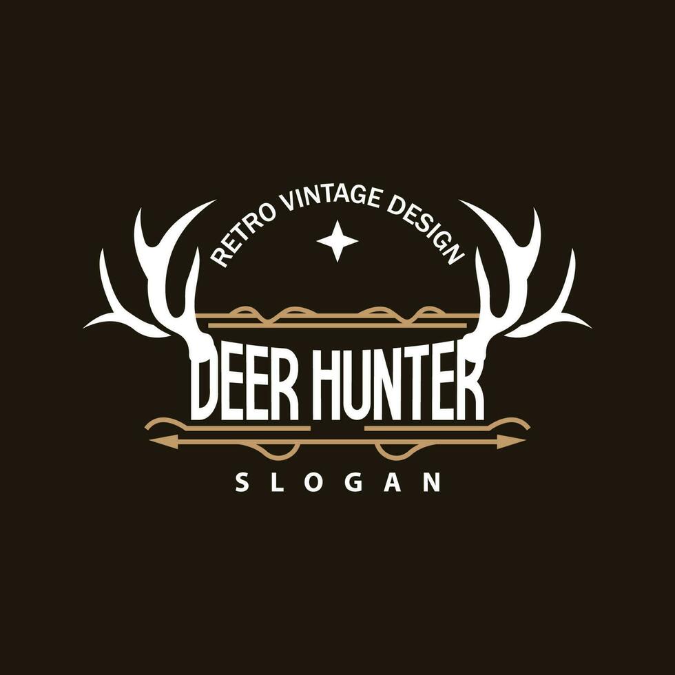 Deer Logo, Deer Hunter Vector, Forest Animal Design, Deer Antlers Retro Vintage Symbol Design Icon vector