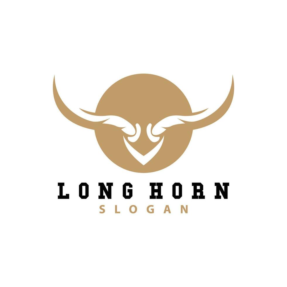 Long Horn Logo, Livestock Bull Animal Vector, Retro Vintage Design, Silhouette Icon, Template Brand vector