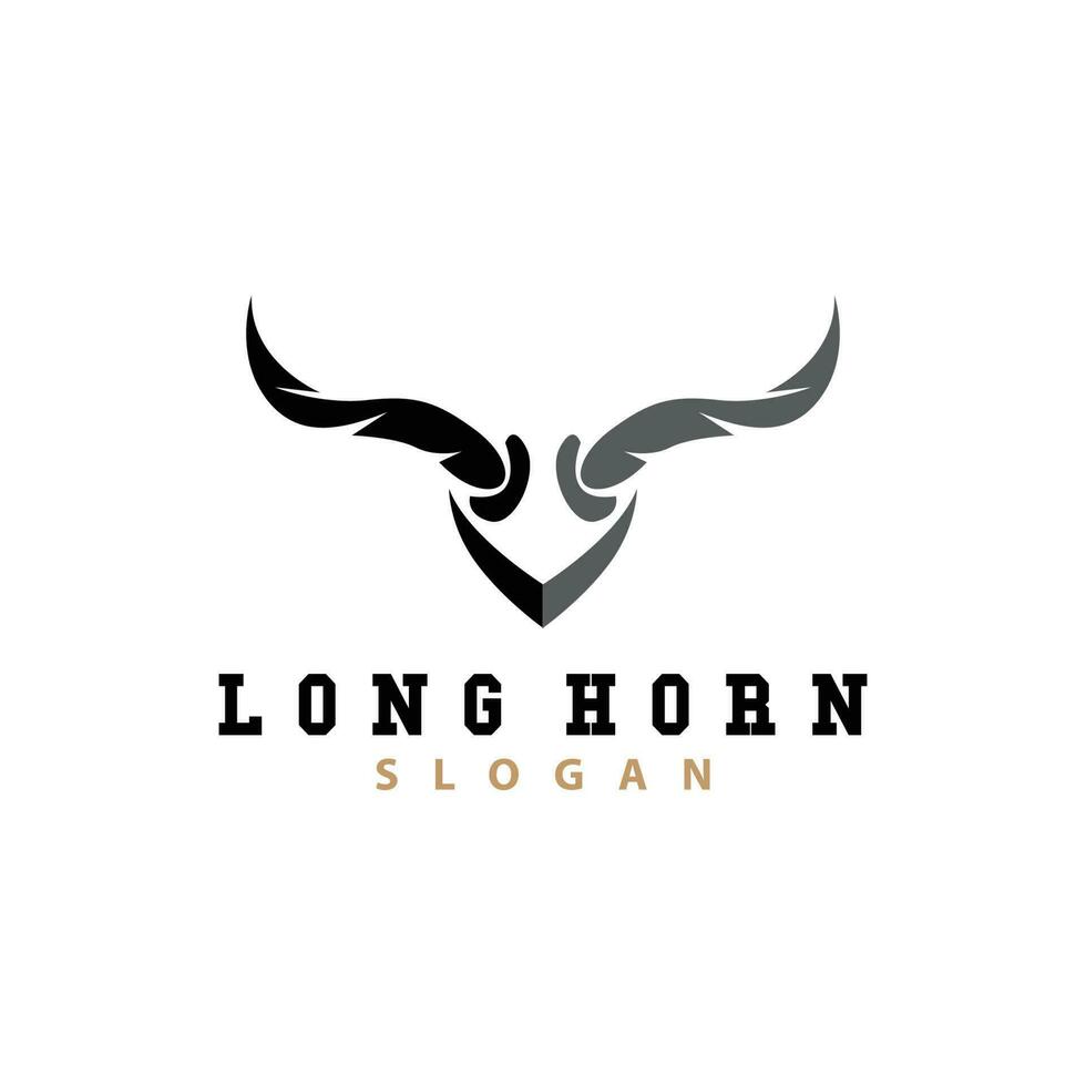 Long Horn Logo, Livestock Bull Animal Vector, Retro Vintage Design, Silhouette Icon, Template Brand vector