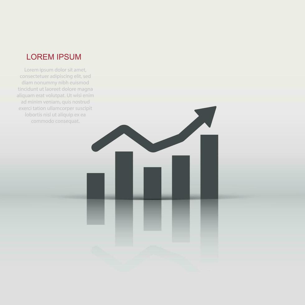 Growing bar graph icon in flat style. Increase arrow vector illustration on white isolated background. Infographic progress business concept.