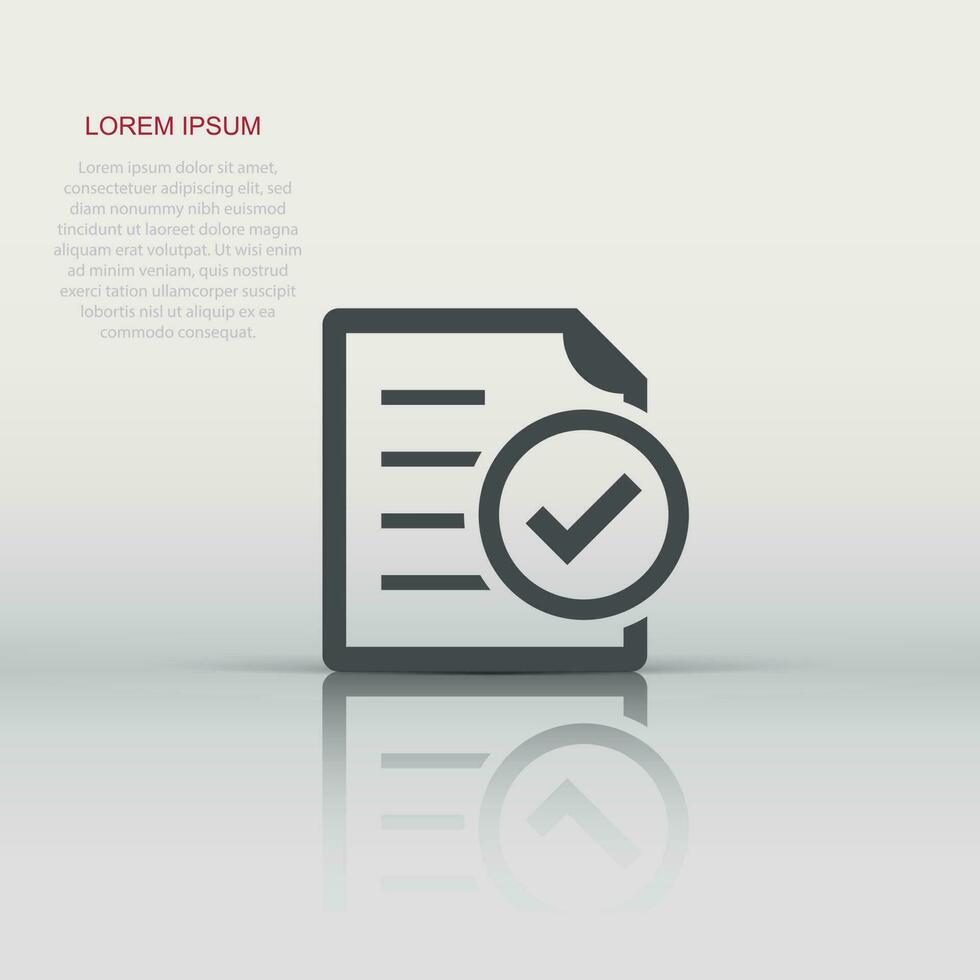 Compliance document icon in flat style. Approved process vector illustration on white isolated background. Checkmark business concept.