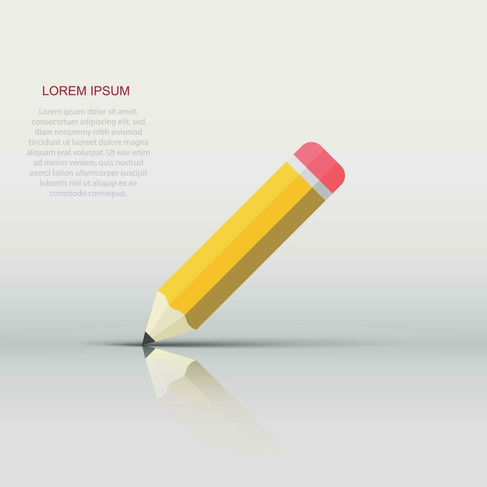 Realistic yellow wooden pencil with rubber eraser icon in flat style. Highlighter vector illustration on white isolated background. Pencil business concept.