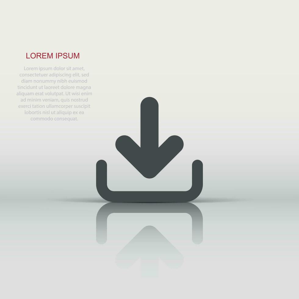 Download file icon in flat style. Arrow down downloading vector illustration on white isolated background. Download business concept.