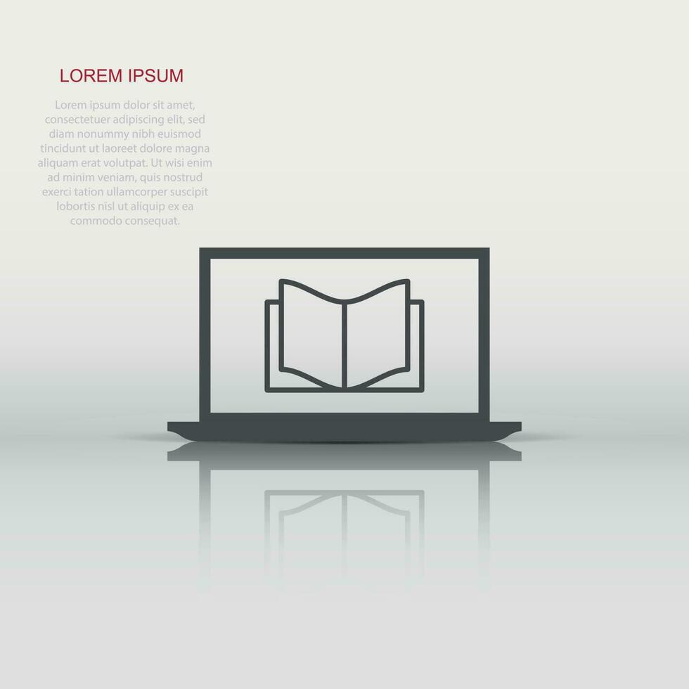 Elearning education icon in flat style. Study vector illustration on white isolated background. Laptop computer online training business concept.