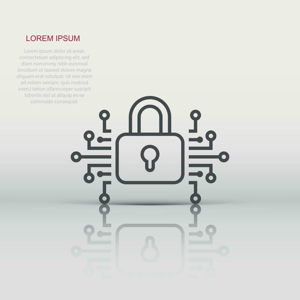 Cyber security icon in flat style. Padlock locked vector illustration on white isolated background. Closed password business concept.