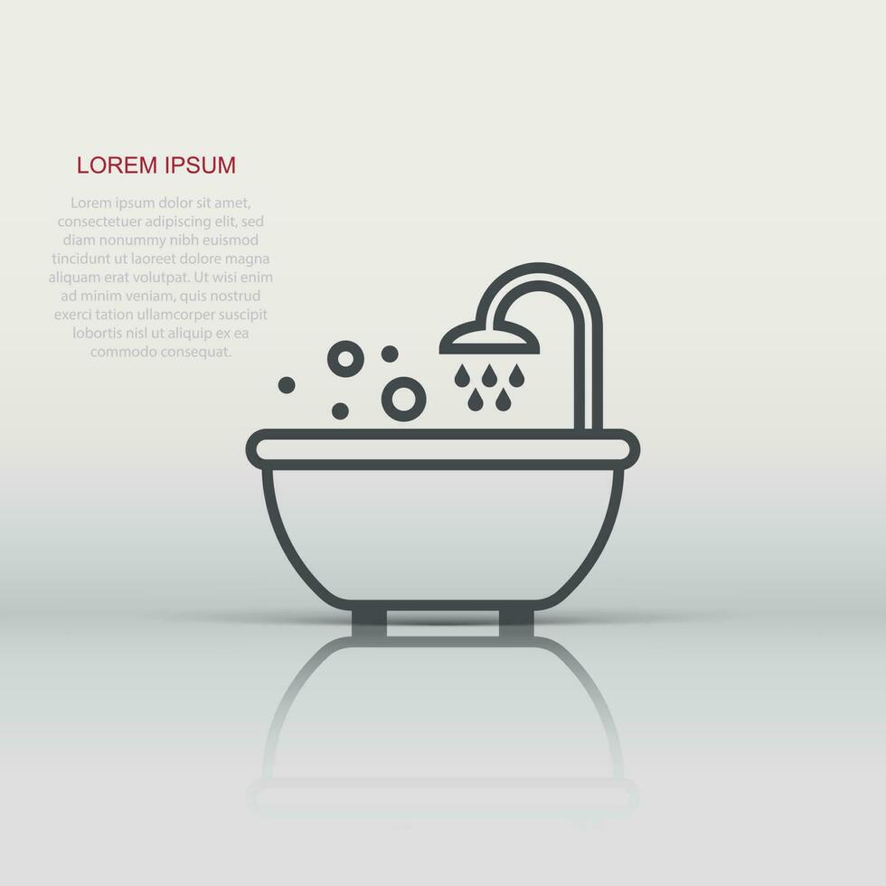 Bath shower icon in flat style. Bathroom hygiene vector illustration on white background. Bath spa business concept.