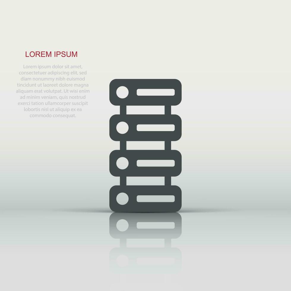 Data center icon in flat style. Server vector illustration on white isolated background. Security business concept.