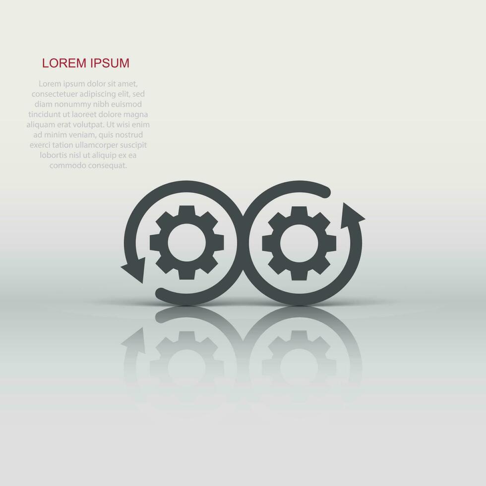 Development icon in flat style. Devops vector illustration on white isolated background. Cog with arrow business concept.