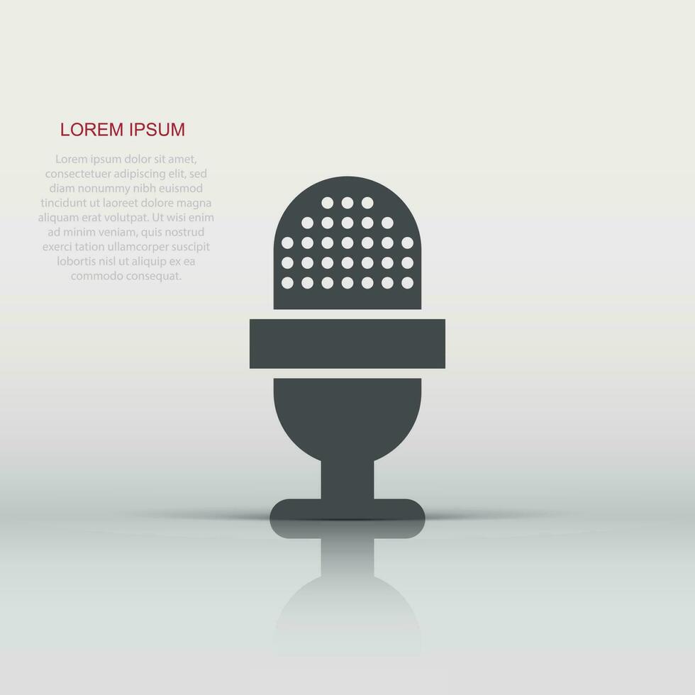 Microphone icon in flat style. Mic broadcast vector illustration on white isolated background. Microphone mike speech business concept.