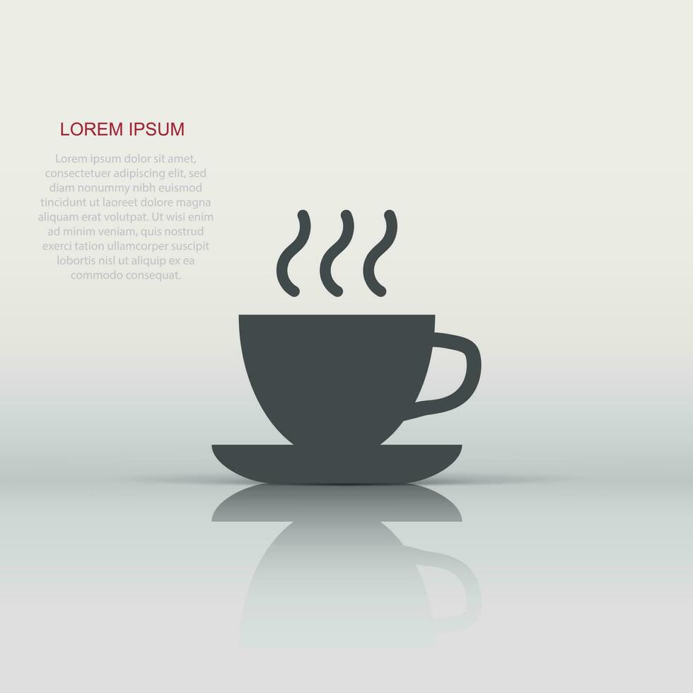 Coffee, tea cup icon in flat style. Coffee mug vector illustration on white isolated background. Drink business concept.