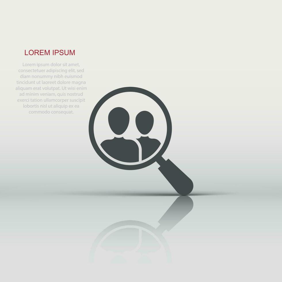 Search job vacancy icon in flat style. Loupe career vector illustration on white isolated background. Find vacancy business concept.