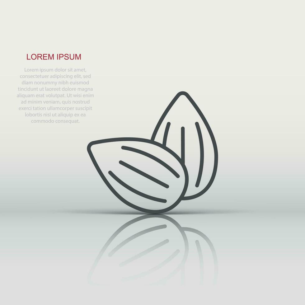 Almond icon in flat style. Bean vector illustration on white isolated background. Nut business concept.